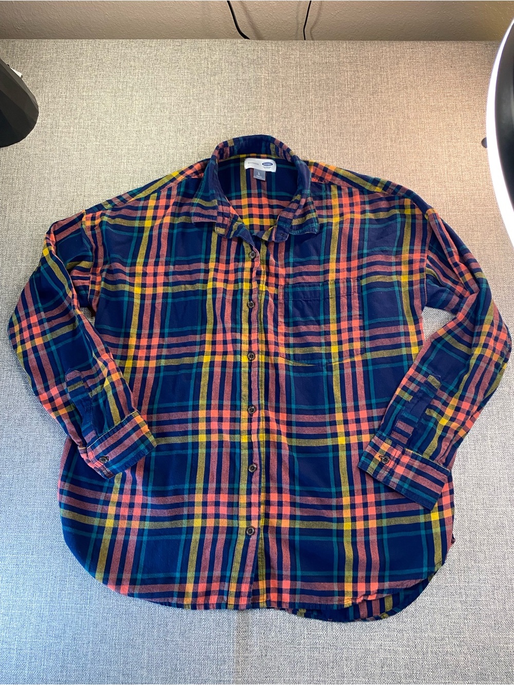 Old Navy Navy Multicolor Plaid Button-Down Shirt - Men